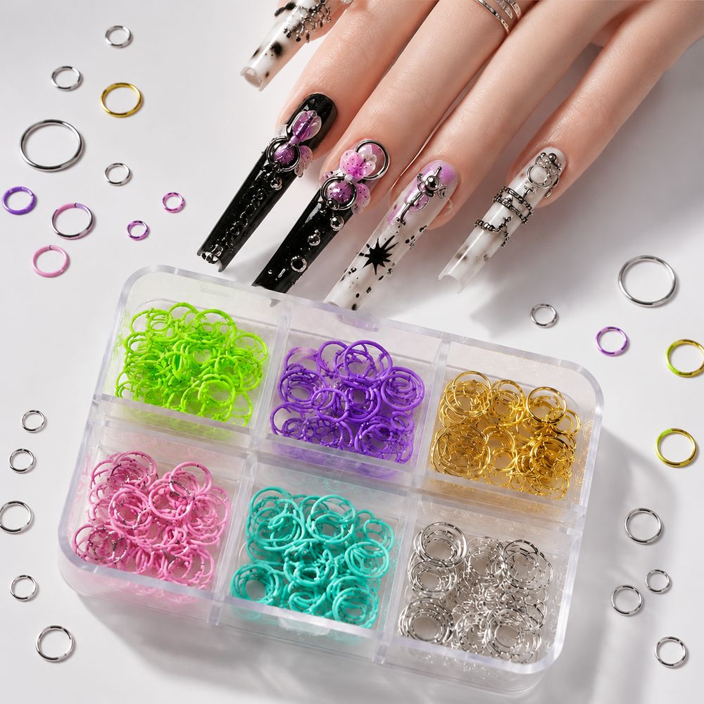 Jump Ring Assorted - Y2K Punk 6Grids Nail Art Jump